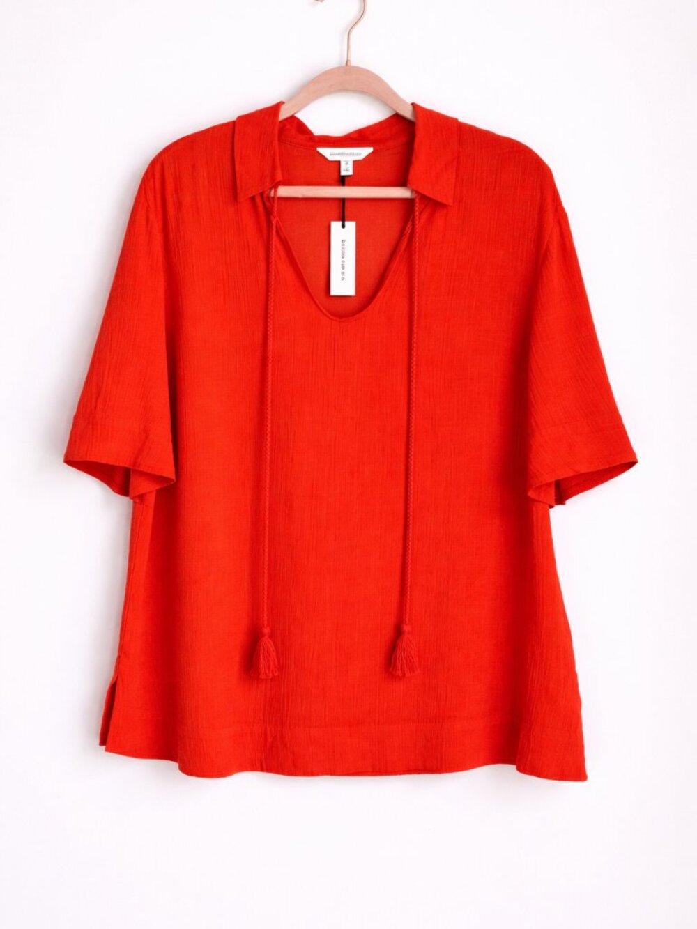 Banana Republic NEW Orange Linen Gauze Tie Tassel Popover Shirt Top SZ Medium - Picture 12 of 12
